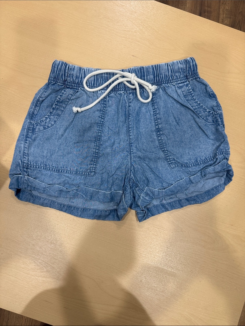 aerie Light Blue Denim-Style Drawstring Shorts